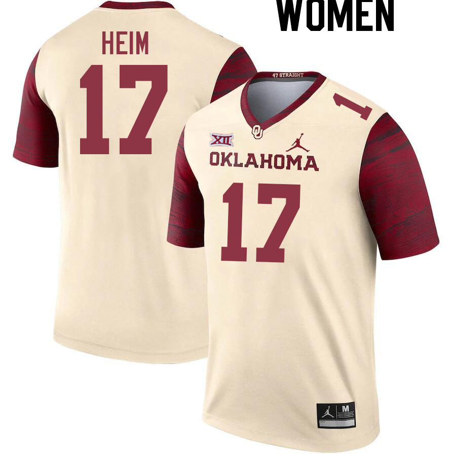 Women #17 Taylor Heim Oklahoma Sooners College Football Jerseys Stitched Sale-Cream - Click Image to Close